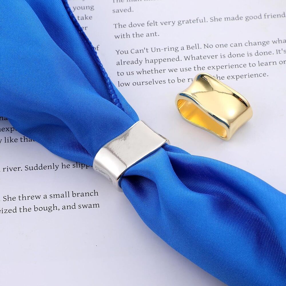 2 Pcs Scarf Clip Oblate Silk Scarf Ring Brooch Gold & Silver Metal Clips Shawl - Picture 6 of 7
